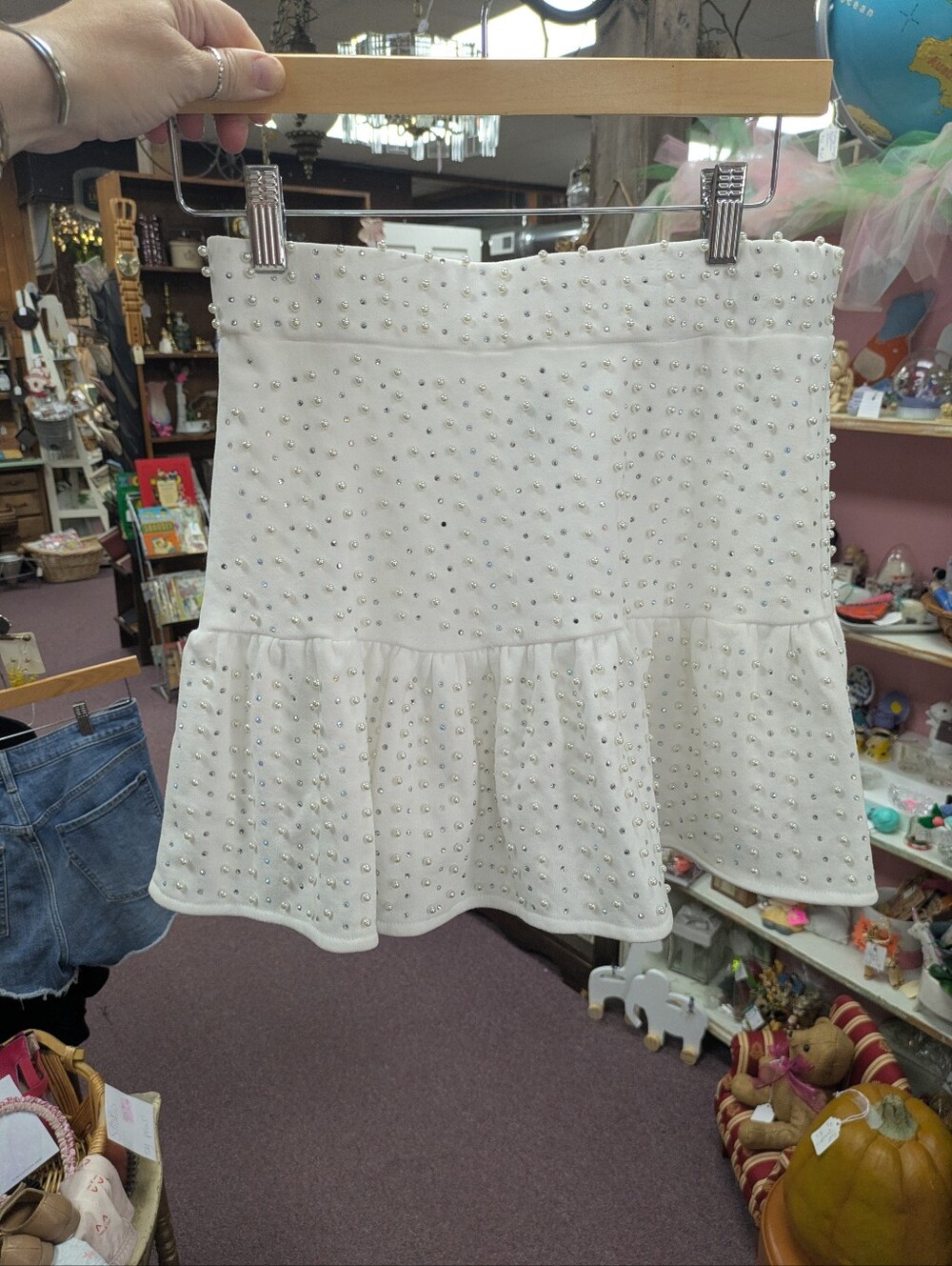 Queen Of Sparkles Pearl Rhinestone Miniskirt